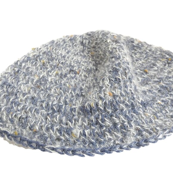 Dark Blue Skull Cap W/White Mohair OS Handmade Crochet Hand Knit Beanie Hat NWT - Picture 6 of 6